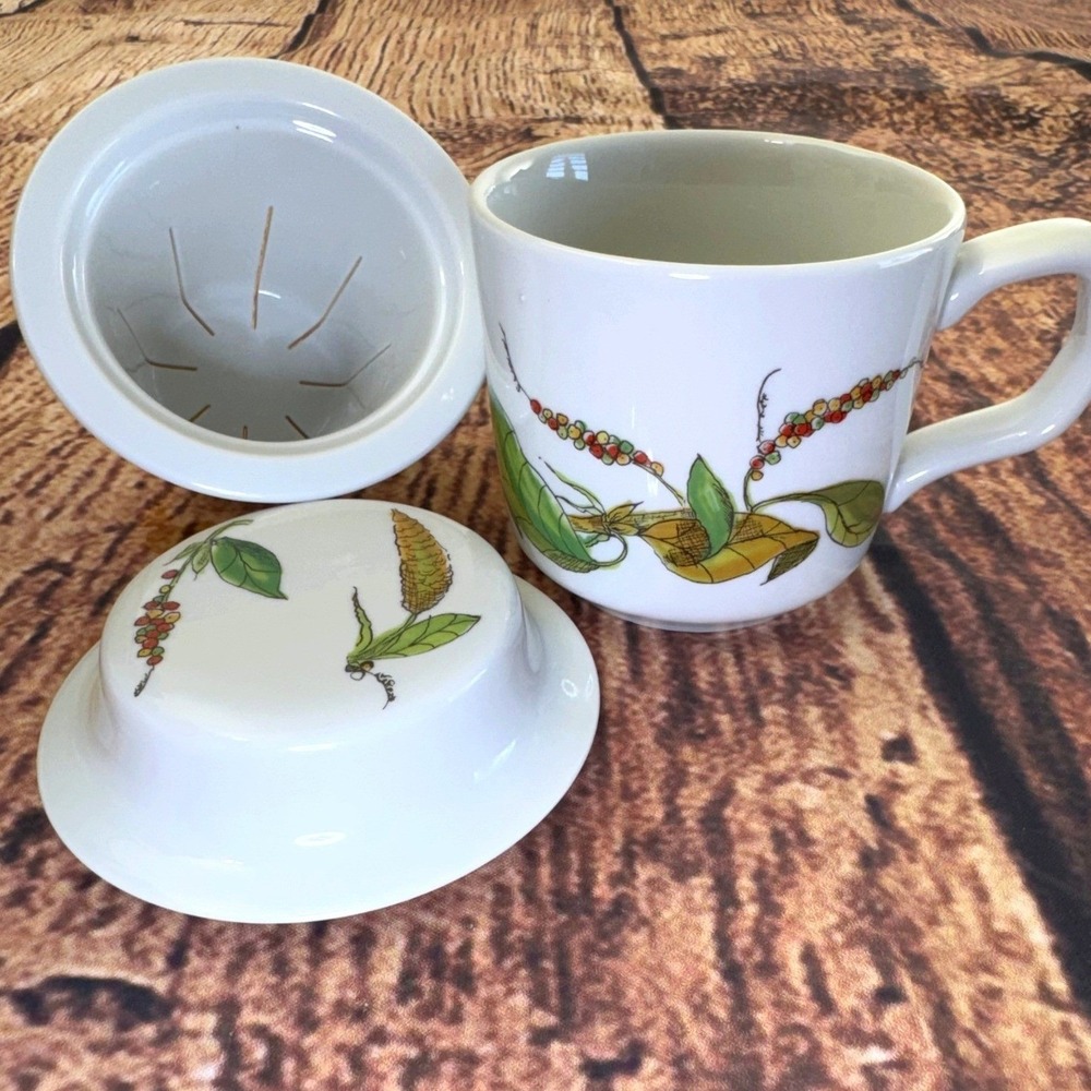 Pillivuyt France Poivre Porcelain Tea Infuser Mug Lid Strainer‎ Pepper